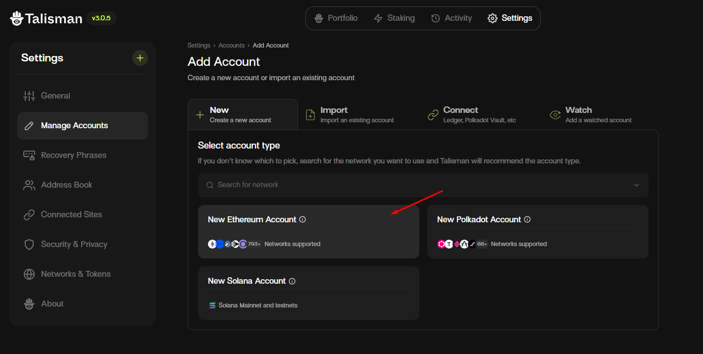 Select Account Type