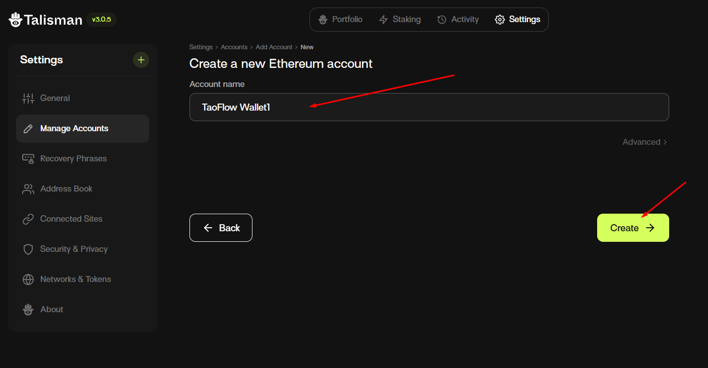 Create Wallet Confirm