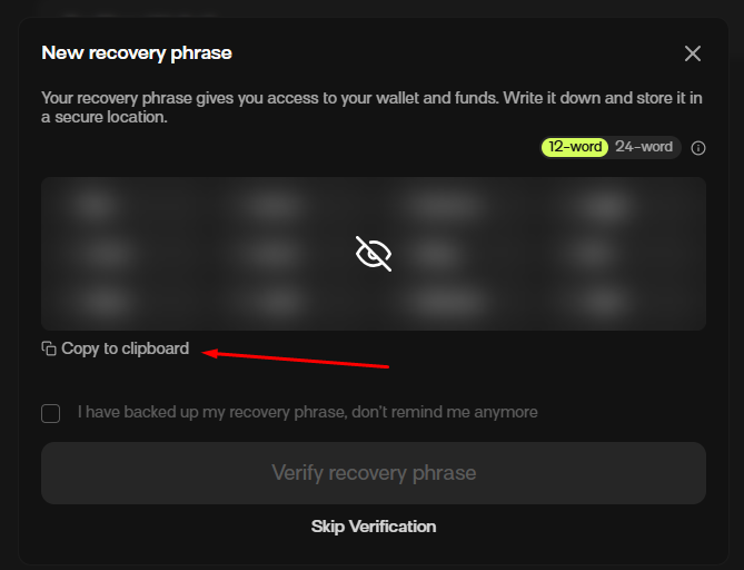 Save recovery phrase