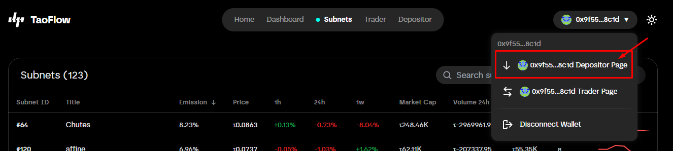 Dropdown depositor page item